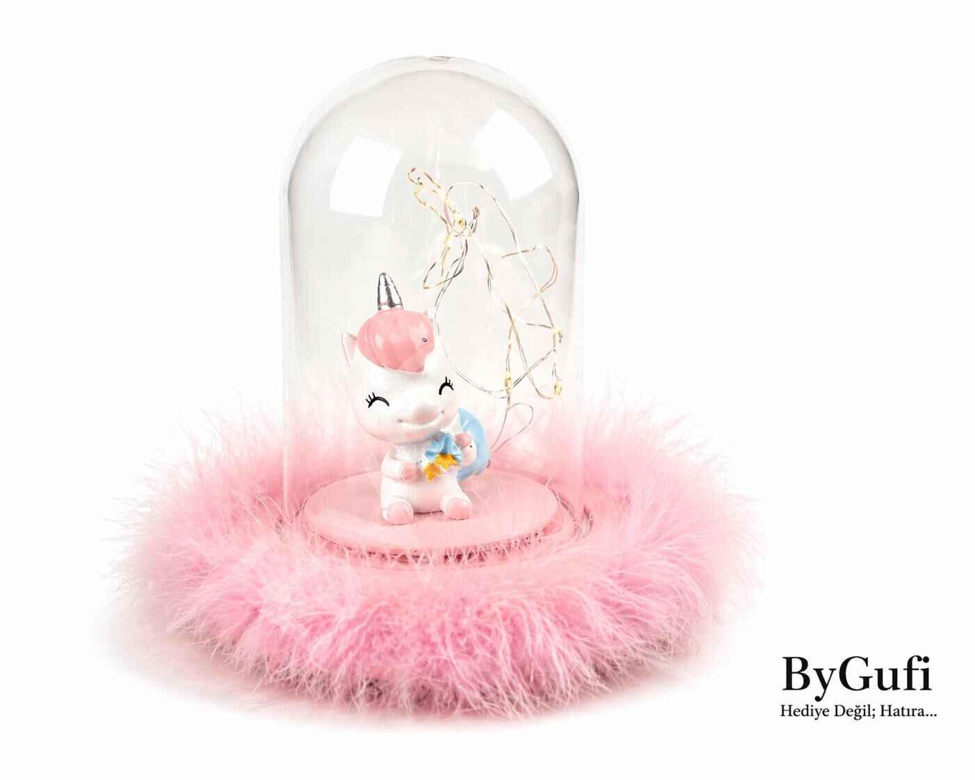 ByGufi Hediyelik Pembiş Unicorn Işıklı Fanus