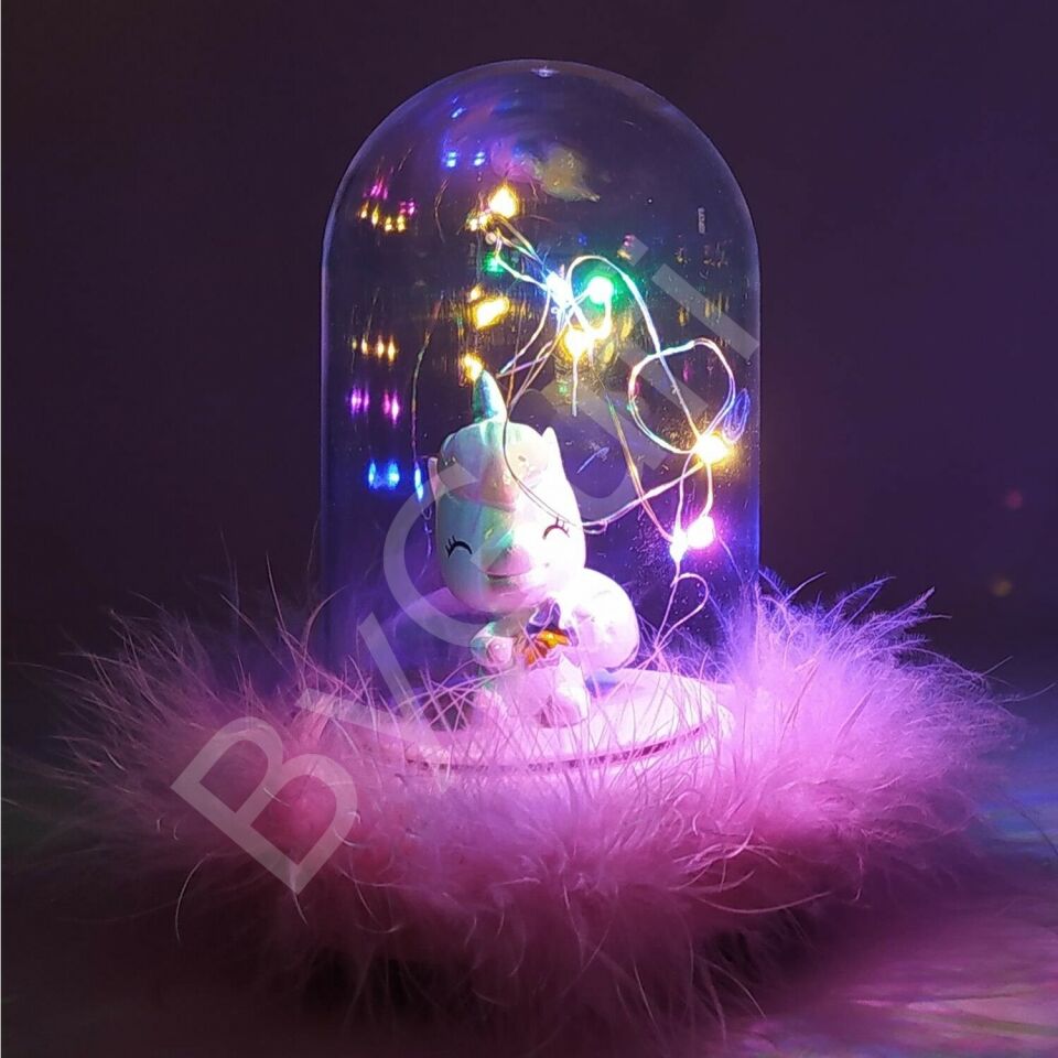 ByGufi Hediyelik Pembiş Unicorn Işıklı Fanus