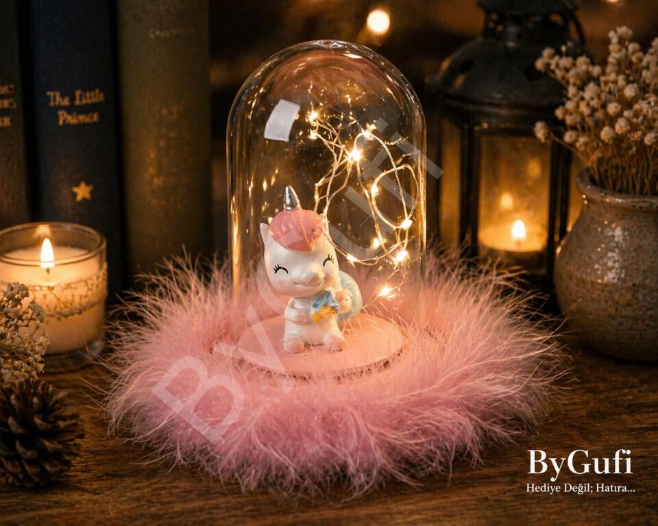 ByGufi Hediyelik Pembiş Unicorn Işıklı Fanus