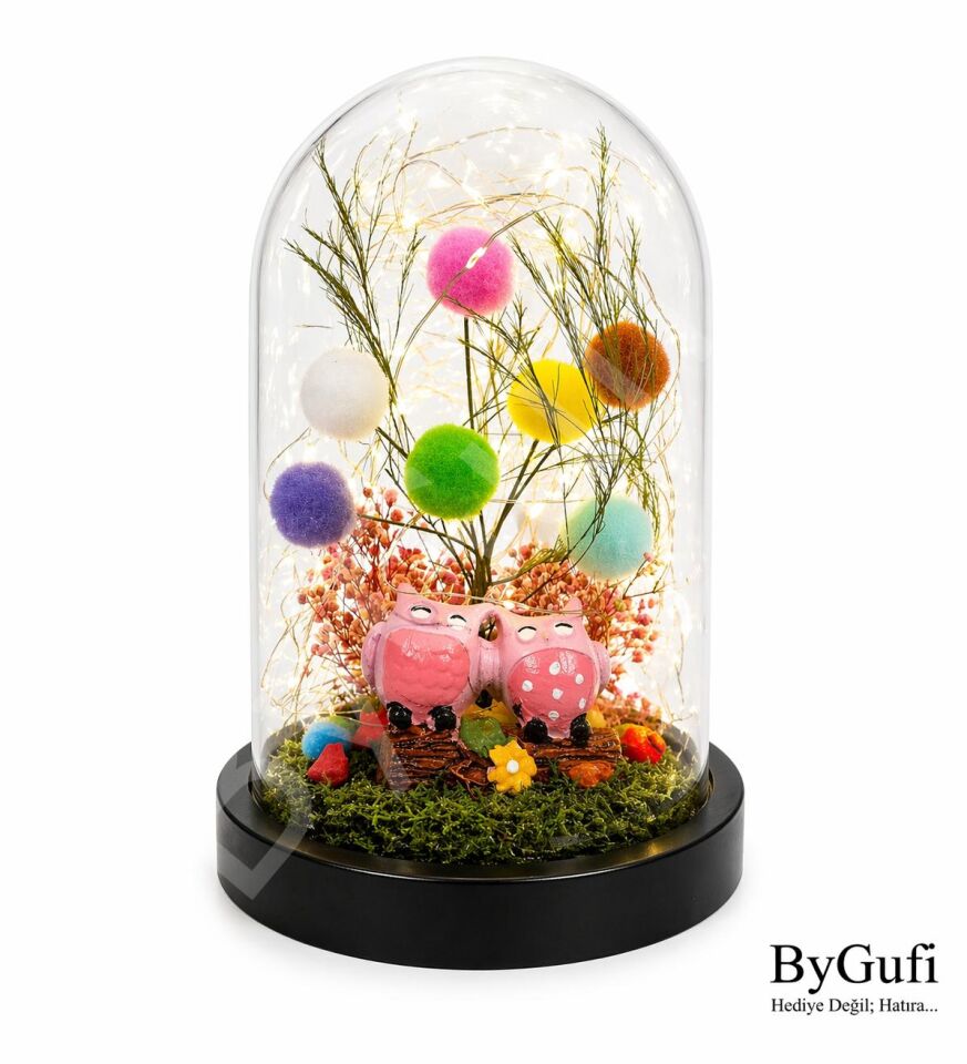 ByGufi Hediyelik Best Friends Baykuş Işıklı Teraryum