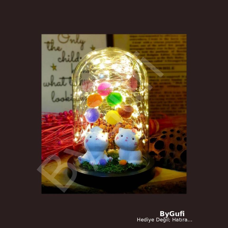 ByGufi Hediyelik Best Friends Cat Işıklı Teraryum