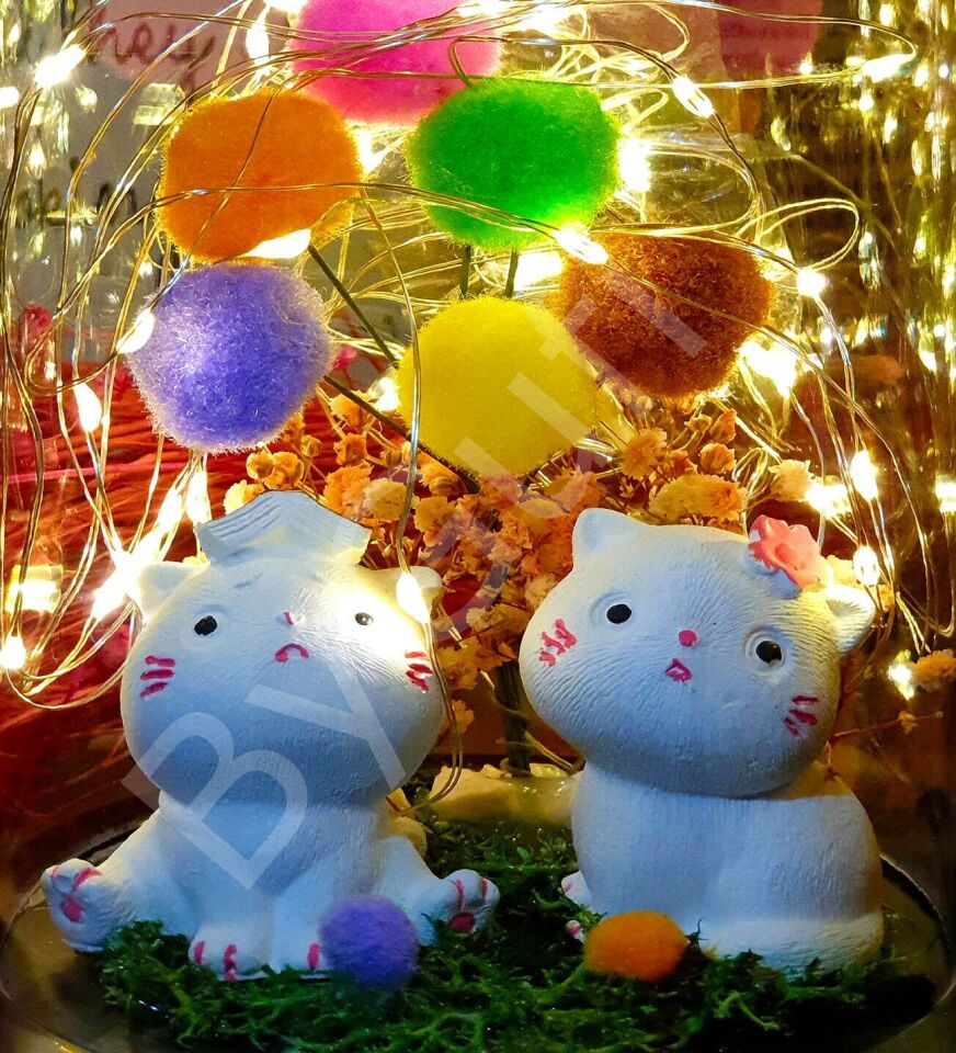 ByGufi Hediyelik Best Friends Cat Işıklı Teraryum