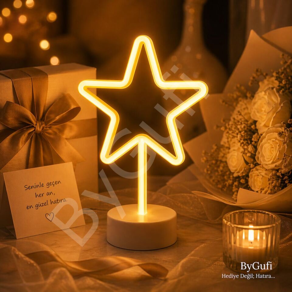 ByGufi Yıldız Neon Gece Lambası Hediyelik