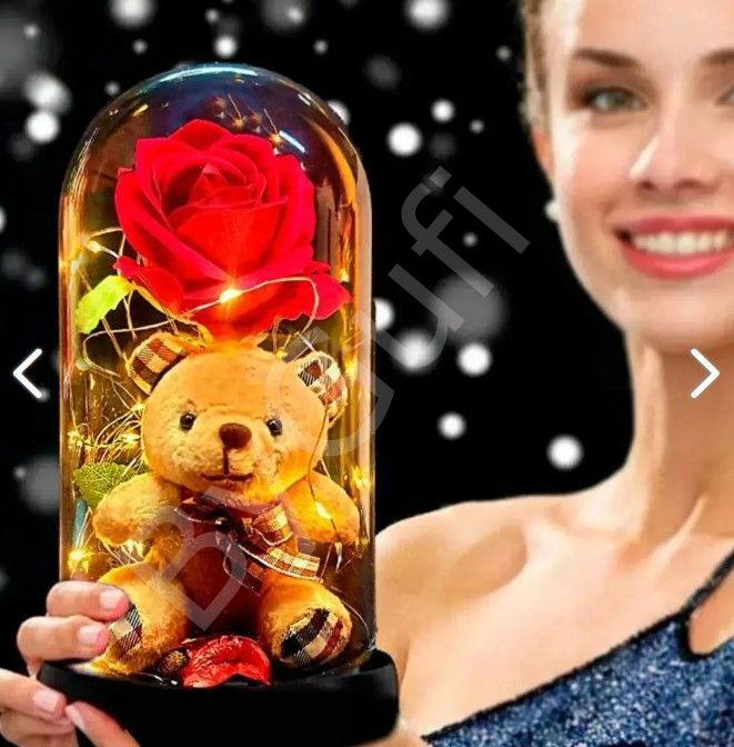 ByGufi Hediye Led Işıklı Solmayan Gül Peluş Ayıcık Lamba