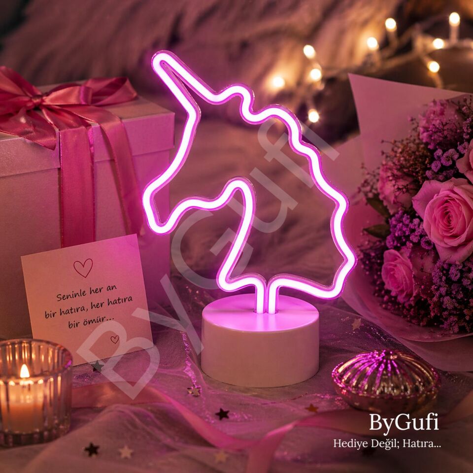ByGufi Hediyelik LED Neon Gece Lambası – Unicorn
