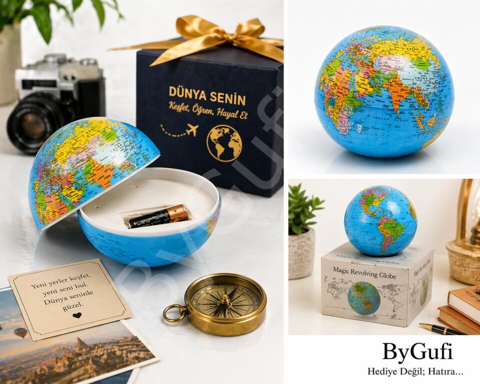 ByGufi Hediyelik Işıklı Dönen Dünya Küresi Dekoratif