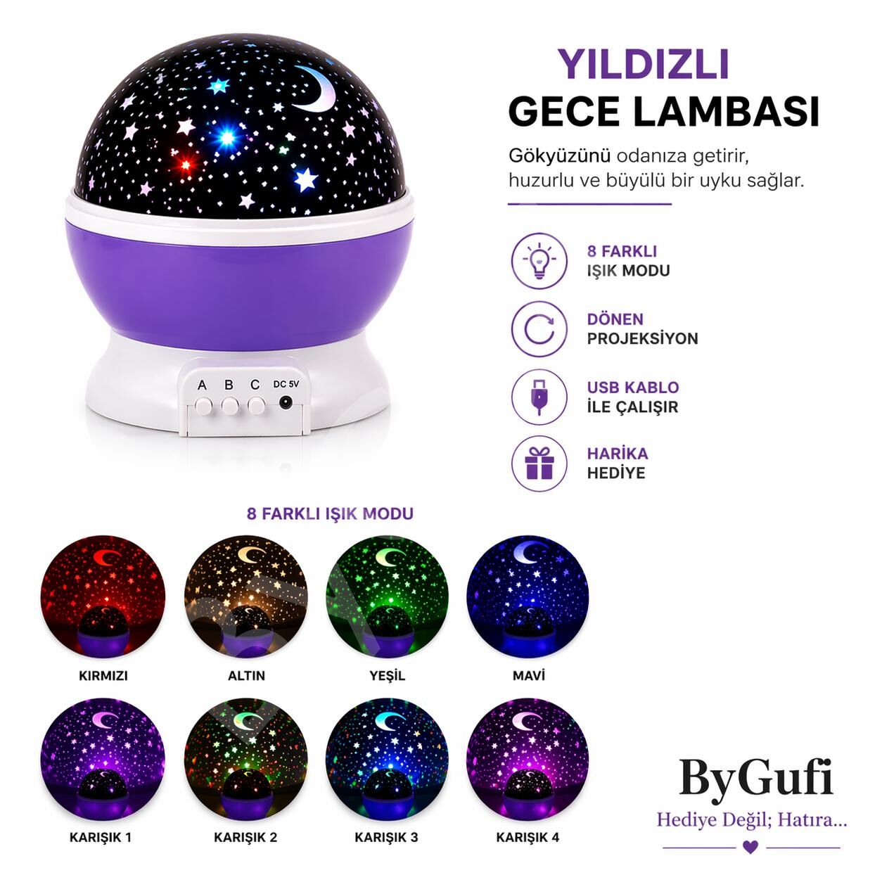 ByGufi Star Master Projeksiyon Gece Lambası Hediyelik