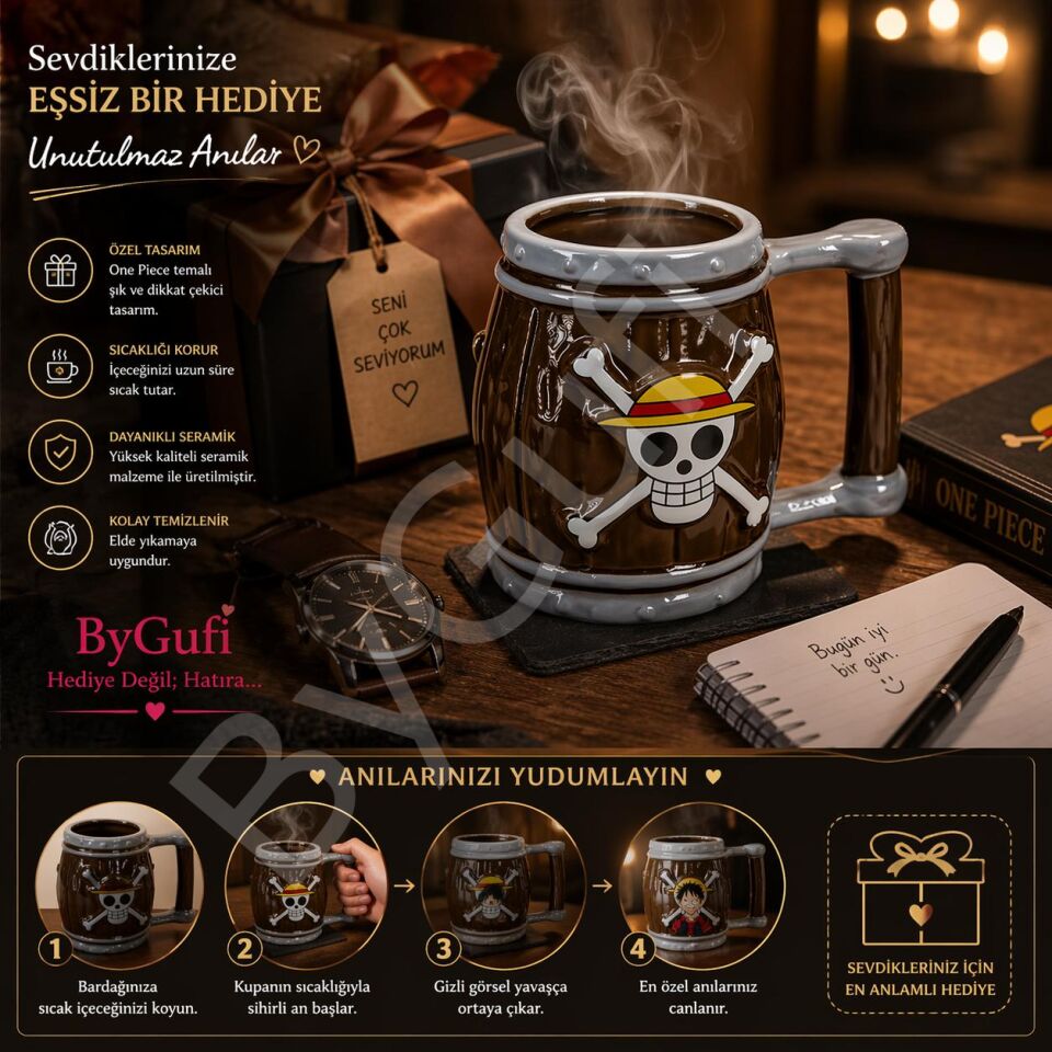 ByGufi One Piece İskelet Fıçı 3D Hediye Kupa