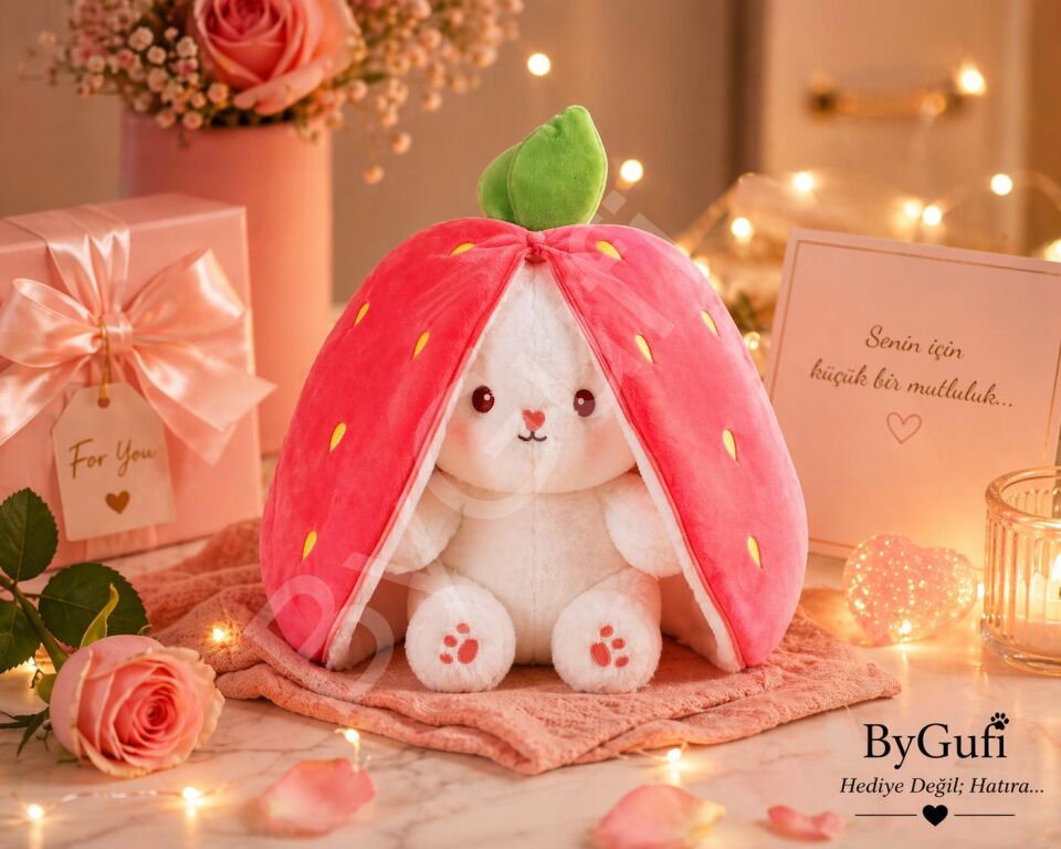 ByGufi Sevgiliye Hediye Çilek Tavşan Peluş