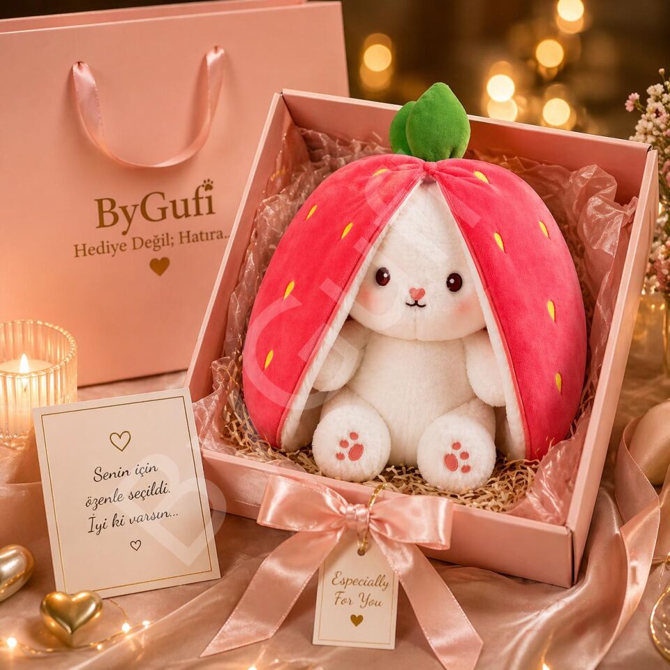 ByGufi Sevgiliye Hediye Çilek Tavşan Peluş