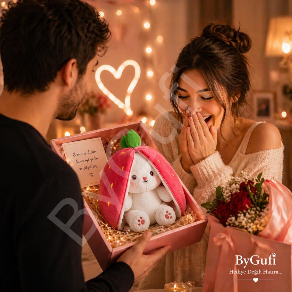 ByGufi Sevgiliye Hediye Çilek Tavşan Peluş