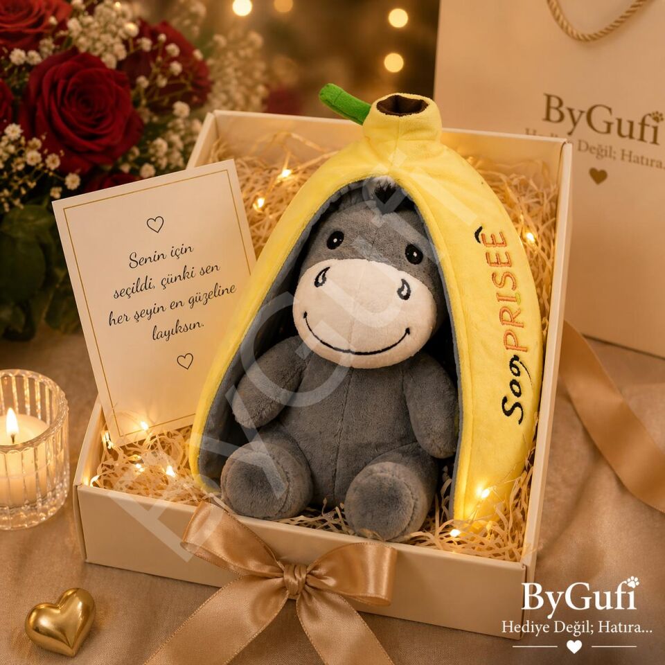 ByGufi Sevgiliye Hediye Muz Eşek Peluş