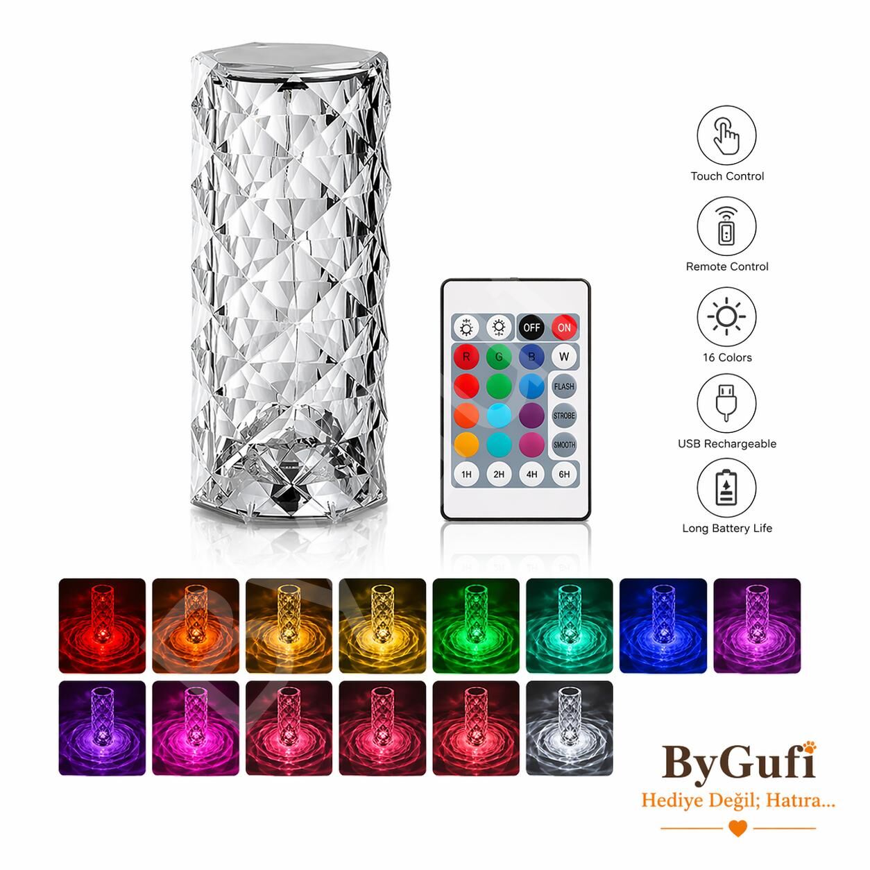 ByGufi Kişiye Özel Hediye Kristal Led Lamba