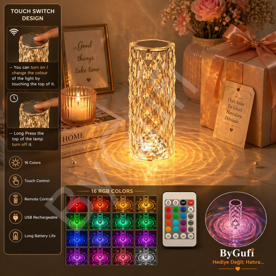 ByGufi Kişiye Özel Hediye Kristal Led Lamba