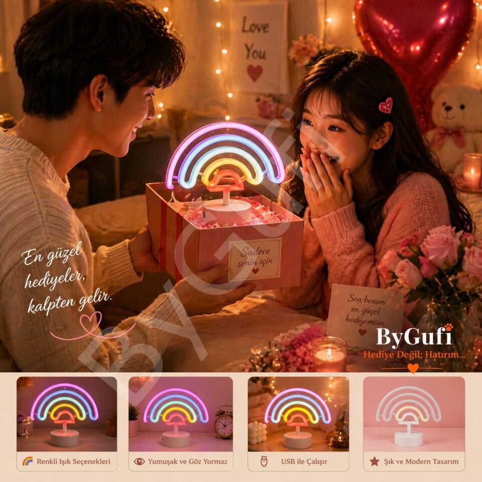 ByGufi Gökkuşağı Neon Gece Lambası Hediyelik