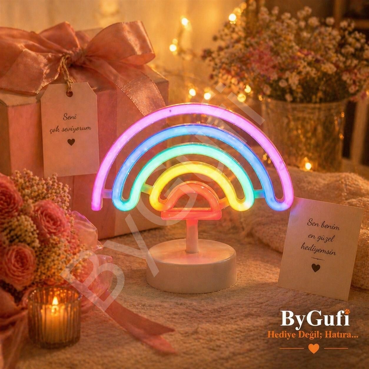 ByGufi Gökkuşağı Neon Gece Lambası Hediyelik