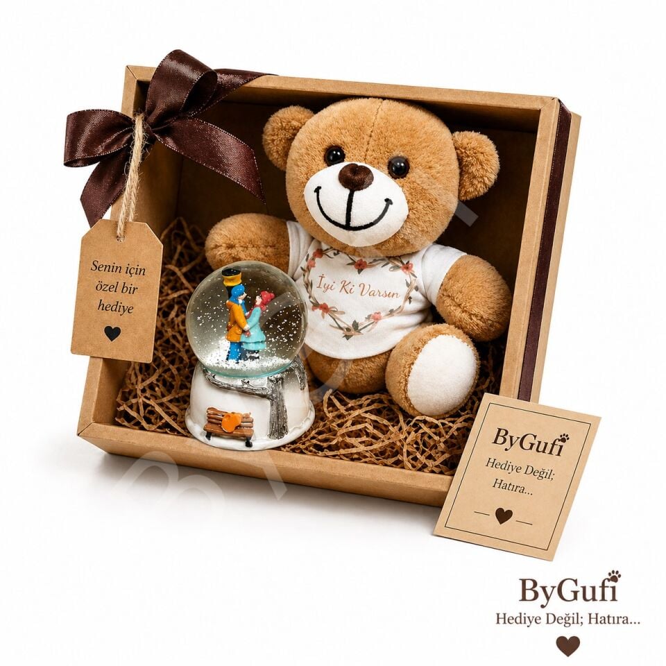 ByGufi Sevgiliye Hediye Kar Küresi ve Peluş Ayı