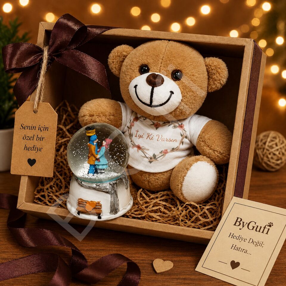 ByGufi Sevgiliye Hediye Kar Küresi ve Peluş Ayı
