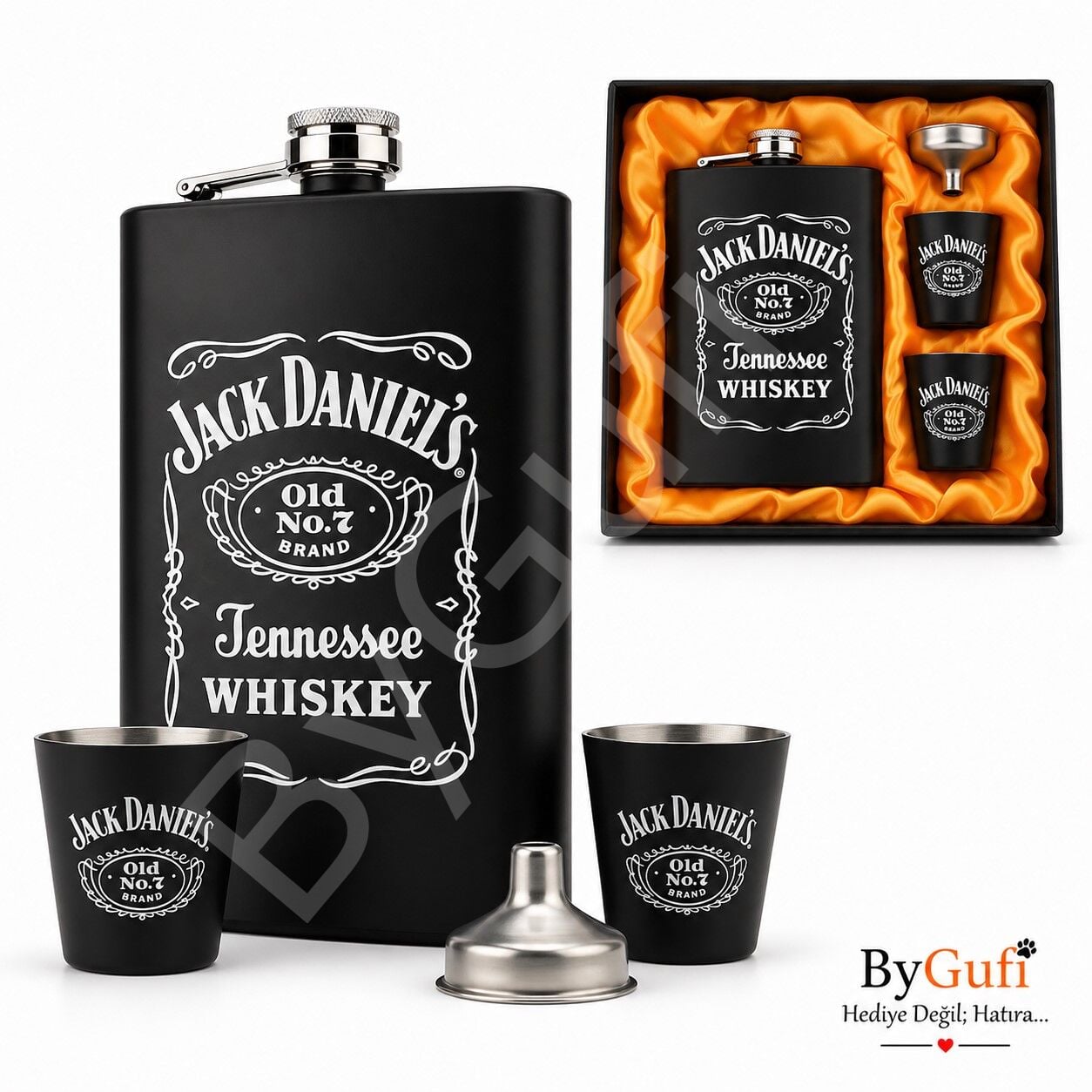 ByGufi Kişiye Özel Hediye Jack Daniels Matara Seti