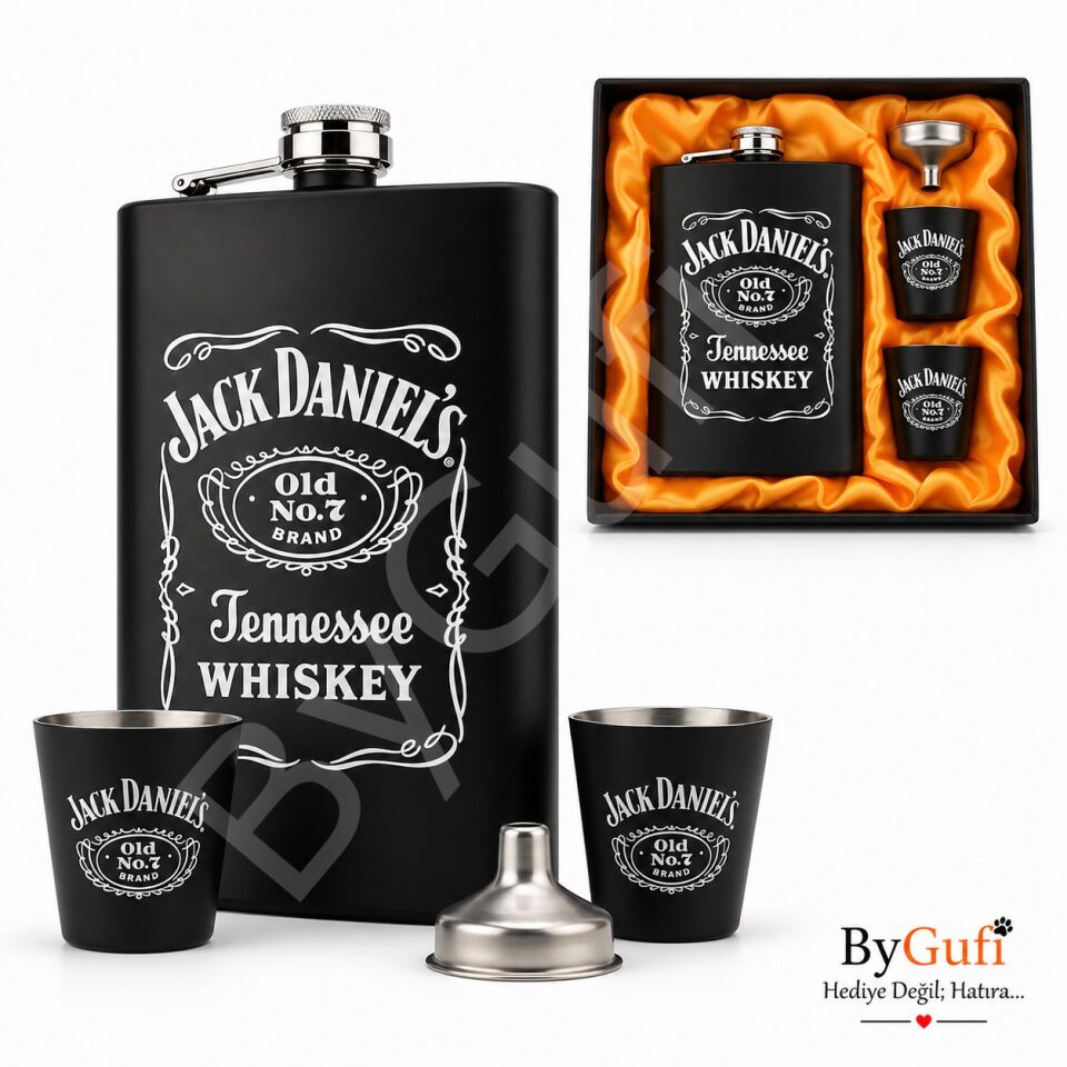 ByGufi Kişiye Özel Hediye Jack Daniels Matara Seti