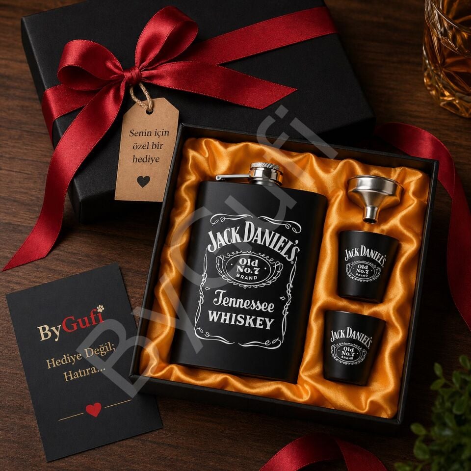 ByGufi Kişiye Özel Hediye Jack Daniels Matara Seti