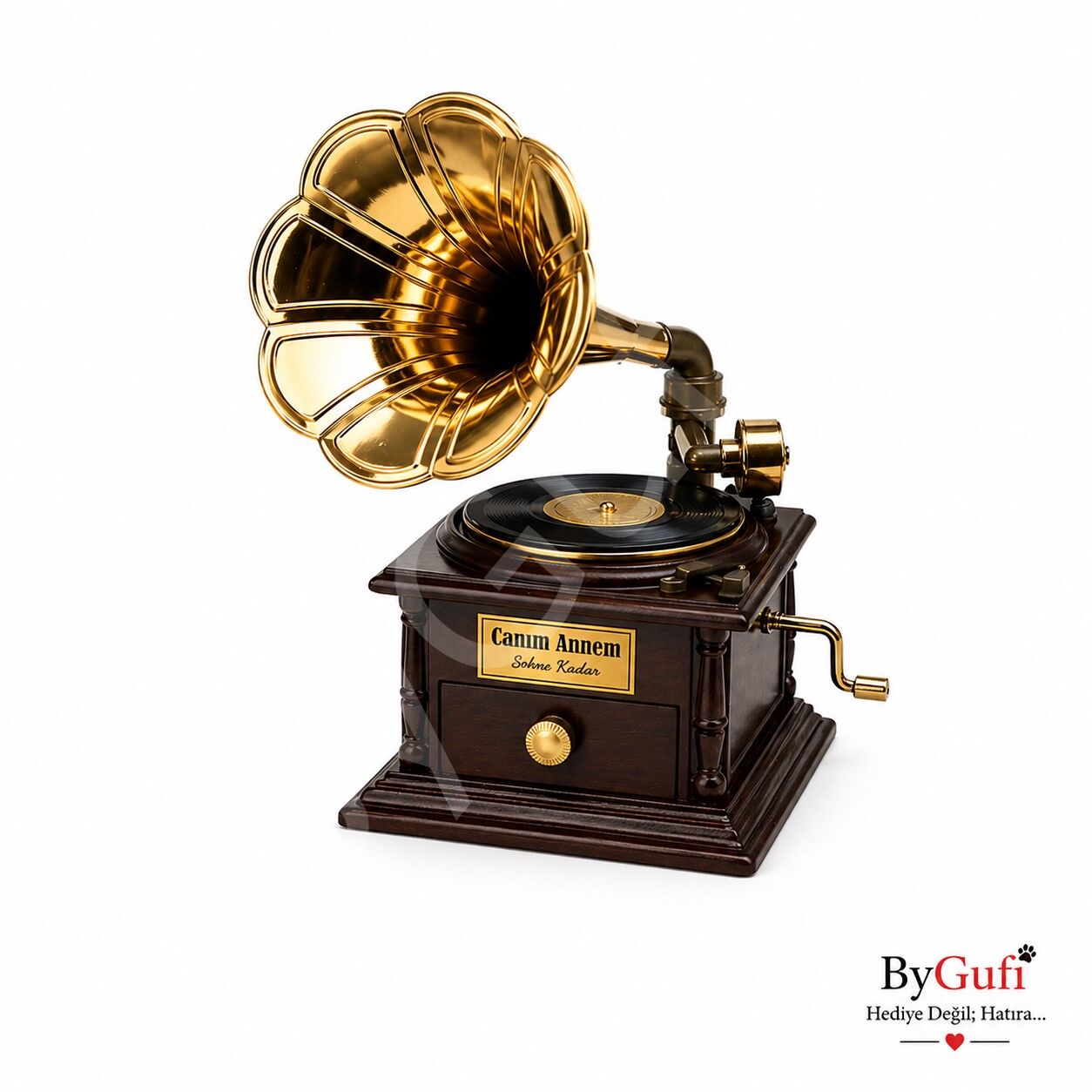 ByGufi Kişiye Özel Hediyelik Gramofon Müzik Kutusu