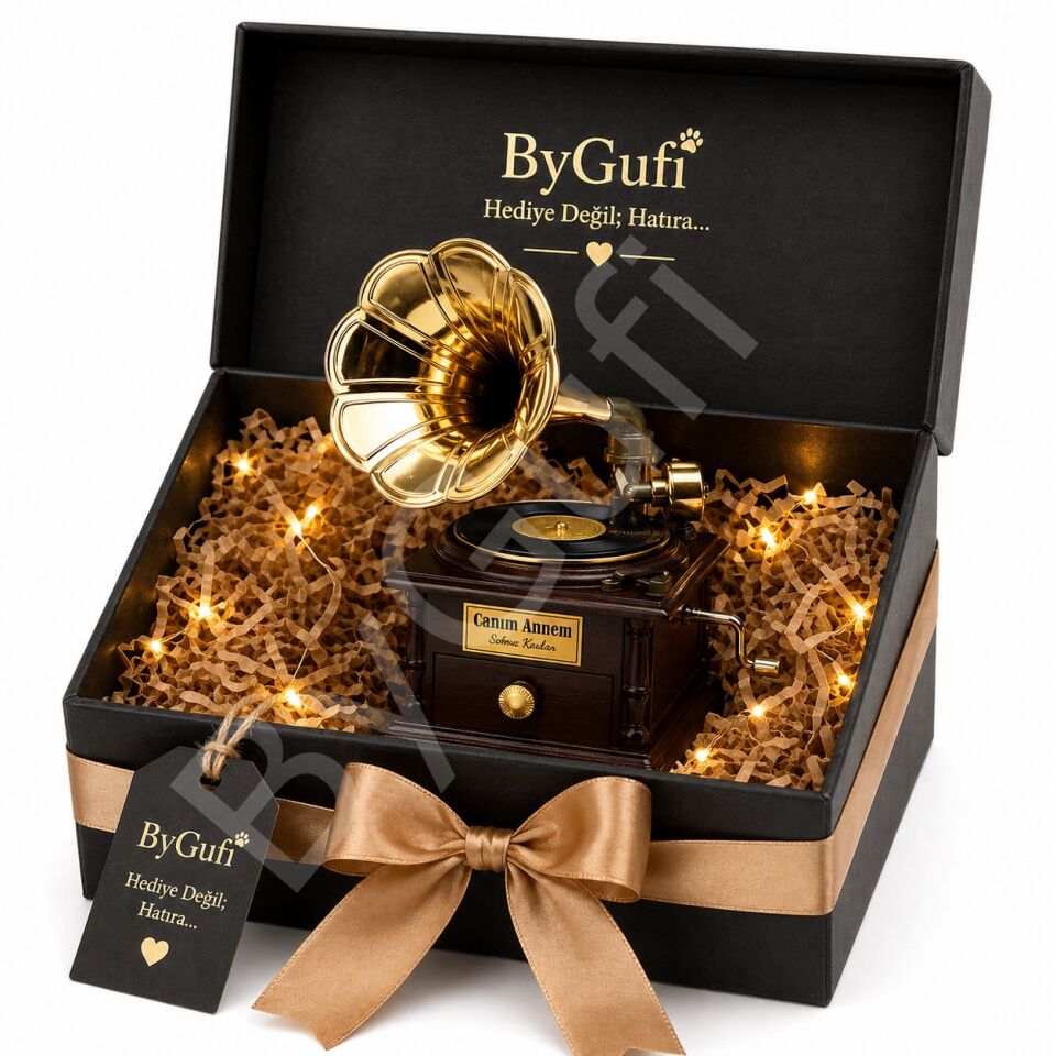 ByGufi Kişiye Özel Hediyelik Gramofon Müzik Kutusu