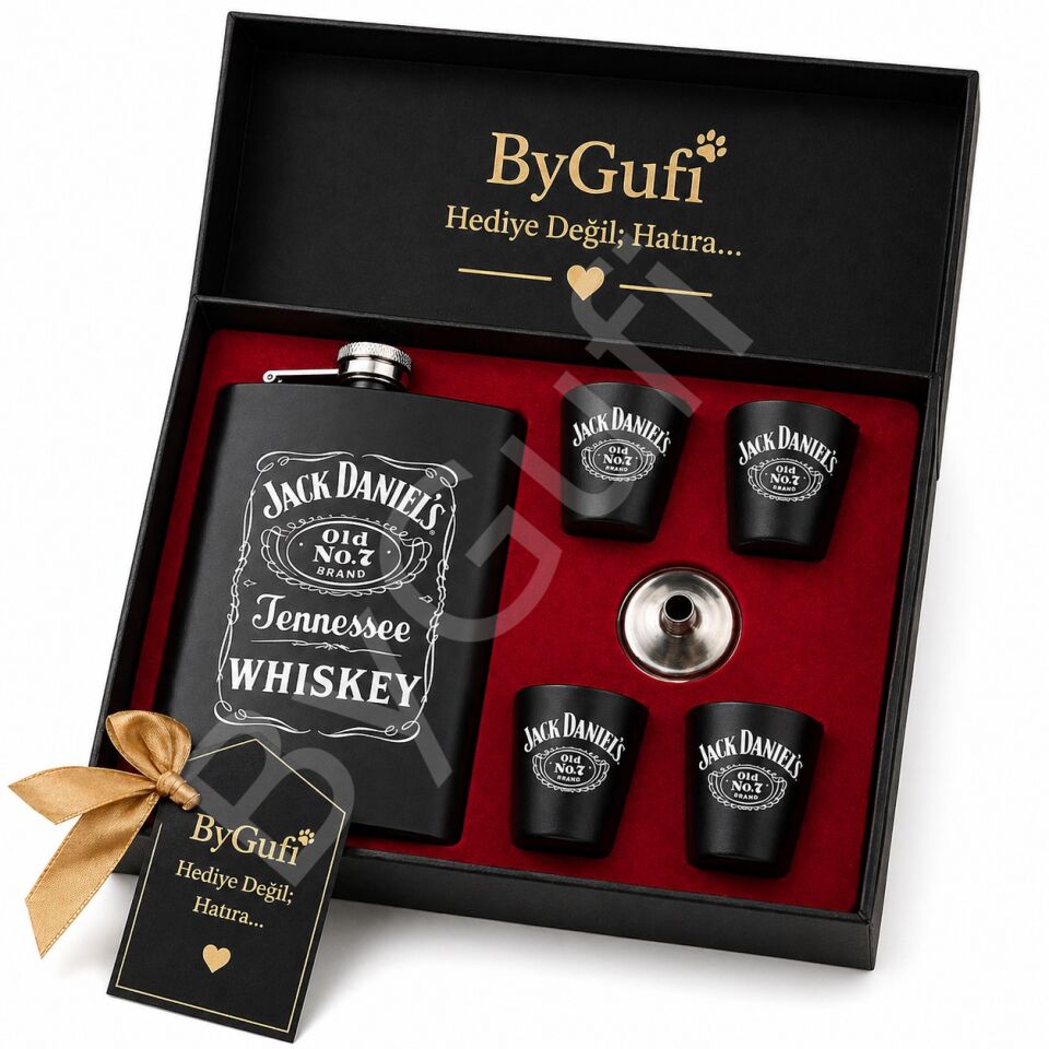 ByGufi İsme Özel Hediyelik Jack Daniels Matara Seti