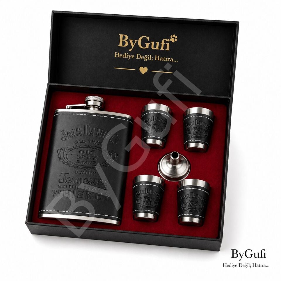 ByGufi Kişiye Özel Hediye Deri Jack Daniels Set