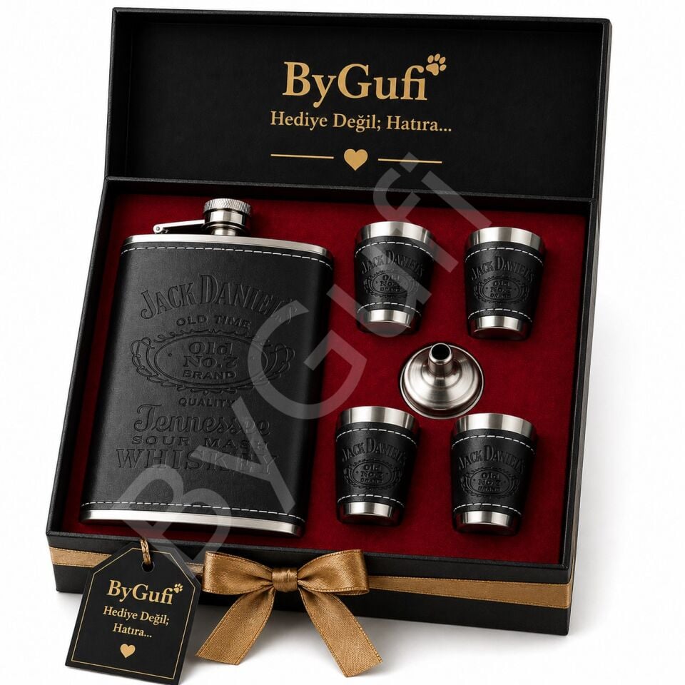 ByGufi Kişiye Özel Hediye Deri Jack Daniels Set