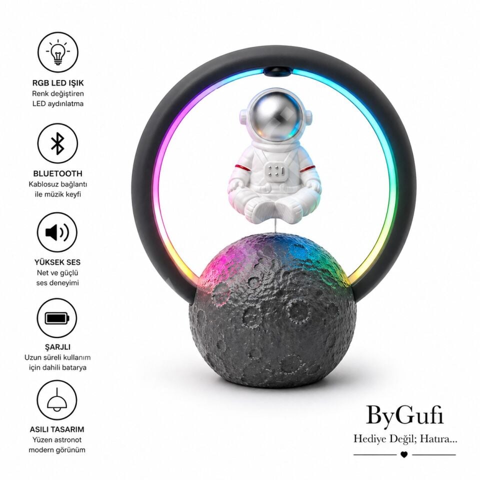 ByGufi Hediyelik LED Işıklı Astronot Speaker Masa Lambası