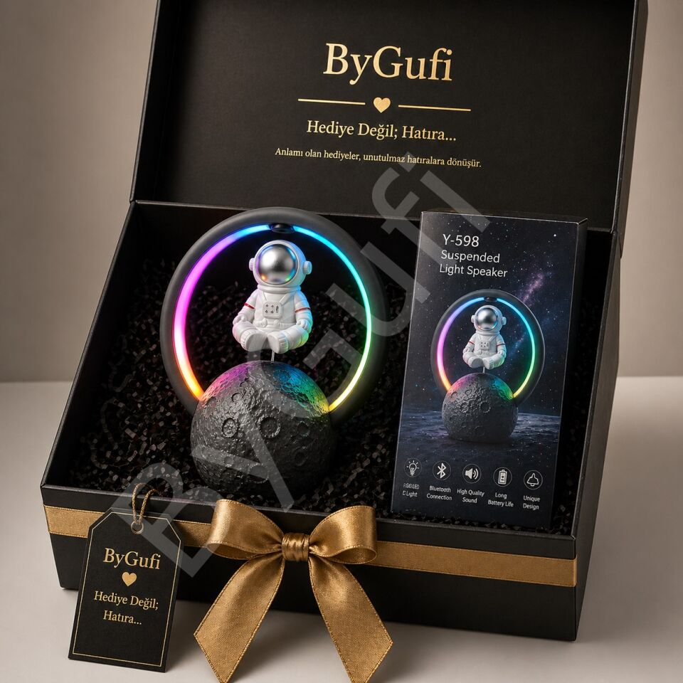 ByGufi Hediyelik LED Işıklı Astronot Speaker Masa Lambası